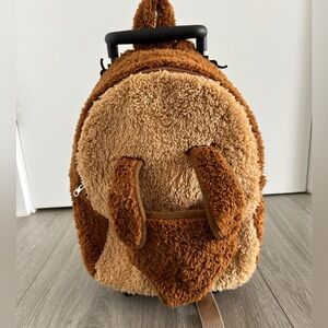 Fluffy Brown Dog Rolling Backpack – Kids Plush Travel Bag